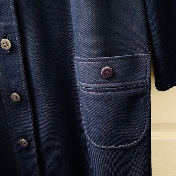 Vtg Butte Knit A Line Dress Dacron Polyester Gogo Mod 60s Navy Blue Smock Coat - Picture 4 of 9